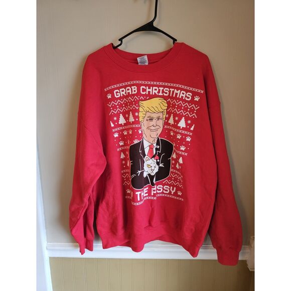Donald Trump Ugly Christmas Sweater Crewneck Sweatshirt Xl Red - Picture 1 of 4